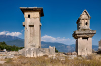 Sarcophagus and Harpy Pillar in ruins of ancient city Xanthos