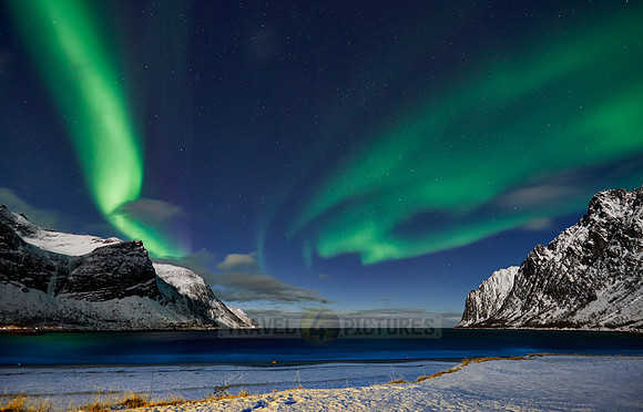 Aurora Borealis or northern lights at Ersfjorden