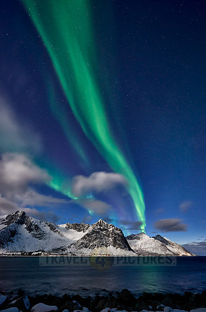Aurora Borealis or northern lights at Ersfjorden