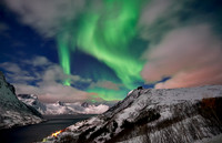 Aurora Borealis or northern lights at Mefjorden