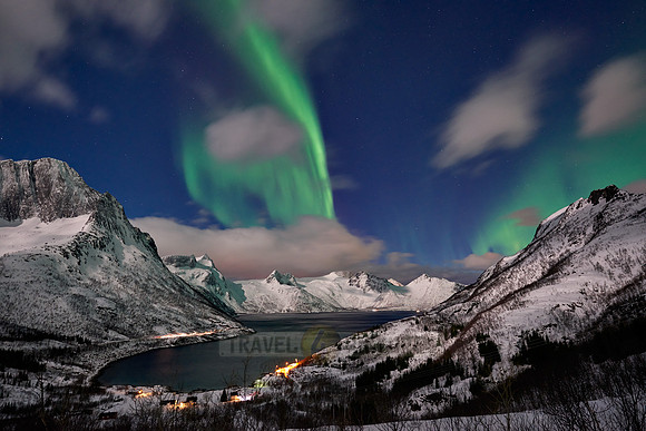 Aurora Borealis or northern lights at Mefjorden