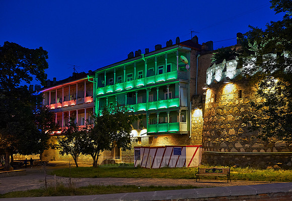illuminated typical wodden balcony