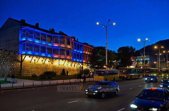 illuminated typical wodden balcony