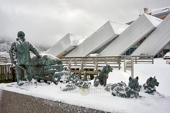 snow-covered memorial of Arctic explorer Helmer Hanssen
