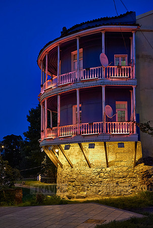 illuminated typical wodden balcony