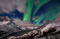 Aurora Borealis or northern lights at Mefjorden