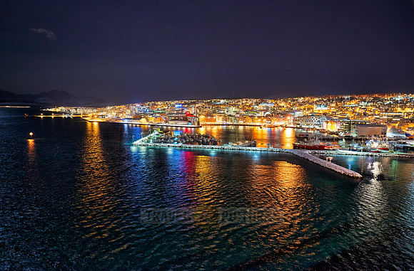 night view over harbor and city of Tromsoe