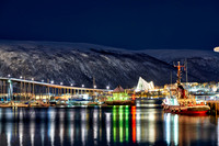 snow covered landscape of harbor in Tromso