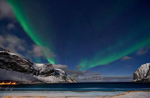 Aurora Borealis or northern lights at Ersfjorden