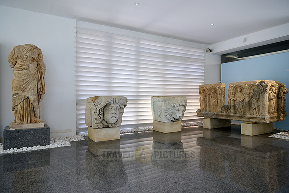 Marble sculptures and statues inside museum of Aphrodisias Ancient City