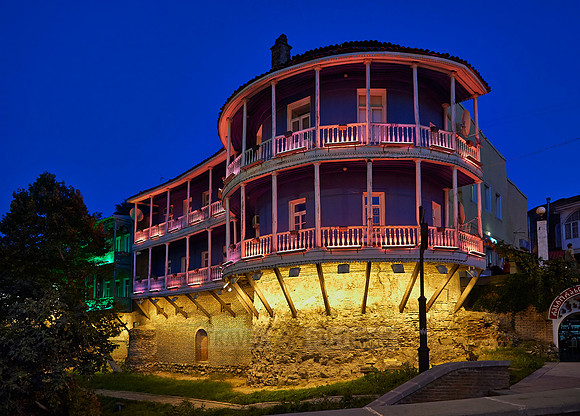 illuminated typical wodden balcony