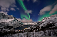 Aurora Borealis or northern lights at Mefjorden