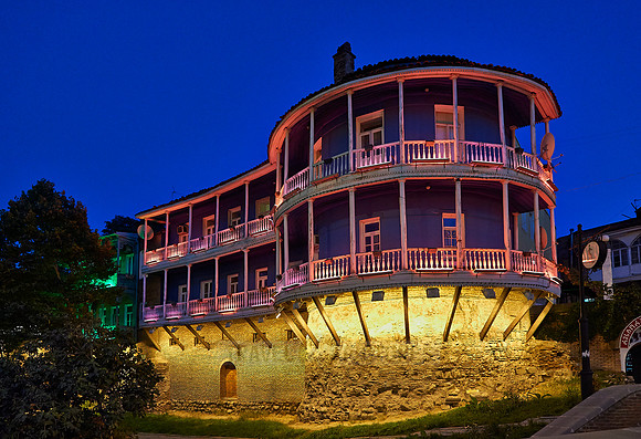 illuminated typical wodden balcony