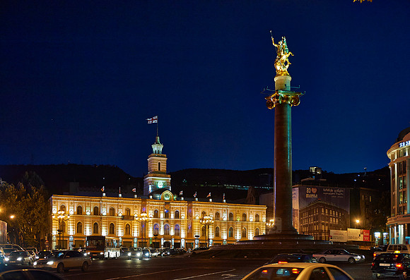 illuminated townhall of Tbilisi
