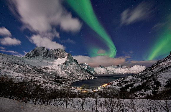 Aurora Borealis or northern lights at Mefjorden