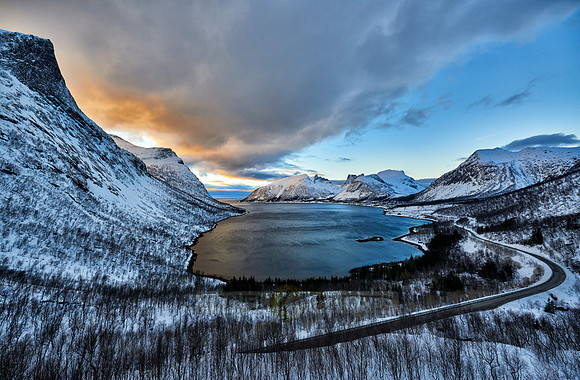 Panorama winter landscape of Bergsfjorden