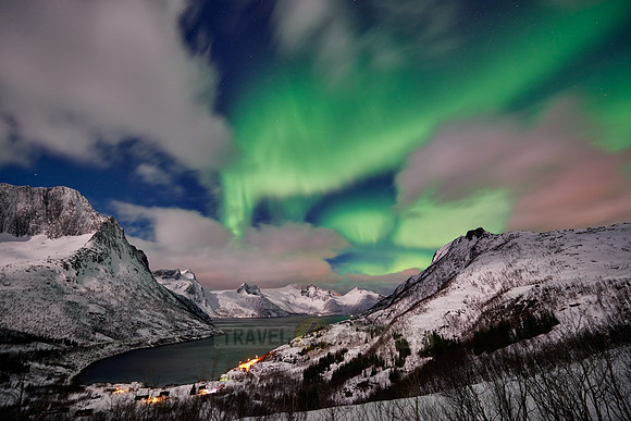 Aurora Borealis or northern lights at Mefjorden