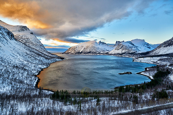 Panorama winter landscape of Bergsfjorden