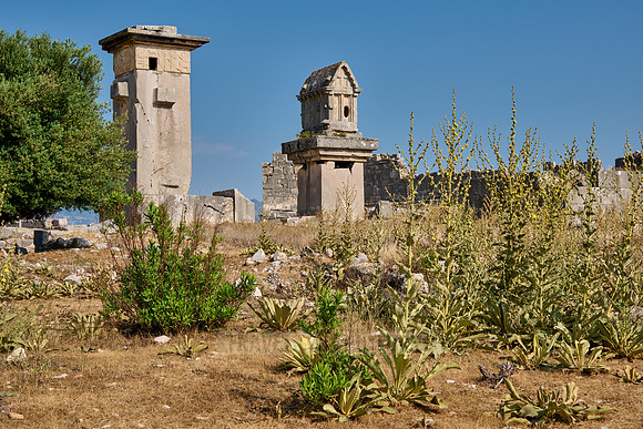 Sarcophagus and Harpy Pillar in ruins of ancient city Xanthos