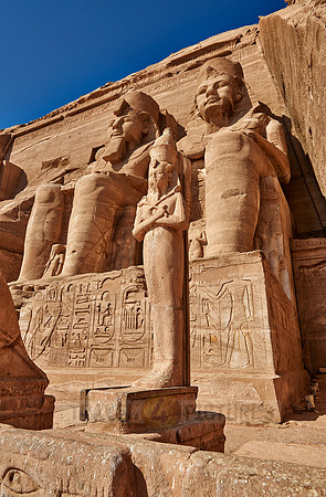 close up of figures in front Great Temple of Ramesses II