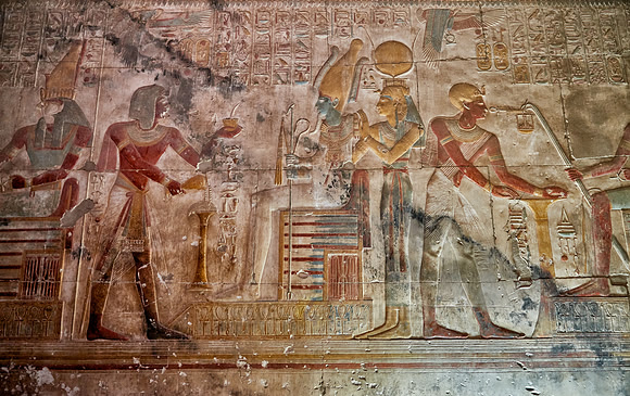 hieroglyphs, stone carving and  wall paintings