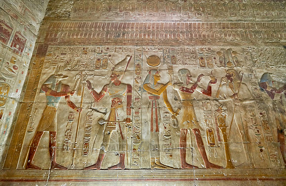 hieroglyphs, stone carving and  wall paintings