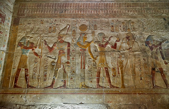 hieroglyphs, stone carving and  wall paintings