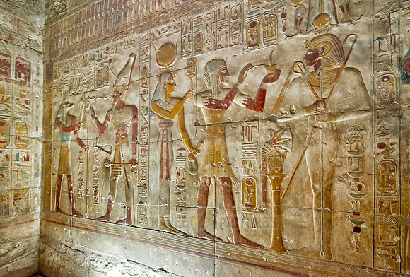 hieroglyphs, stone carving and  wall paintings