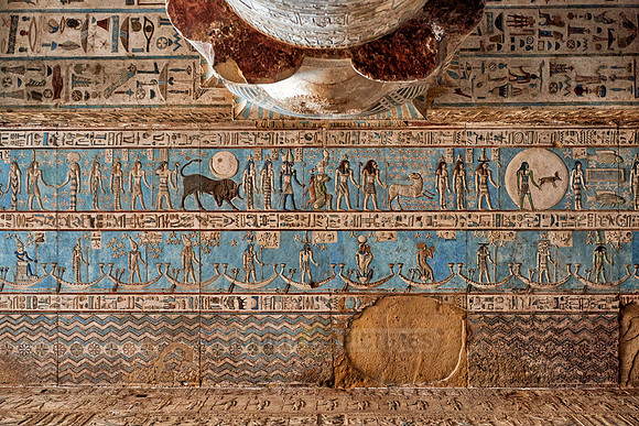 magnificent ceiling with colored stone carving in columns hall