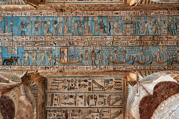 magnificent ceiling with colored stone carving in columns hall