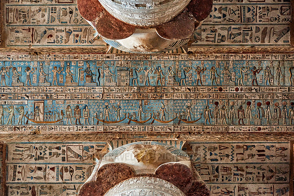 magnificent ceiling with colored stone carving in columns hall