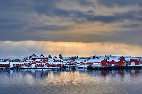 view of Reine at sunset, Lofoten