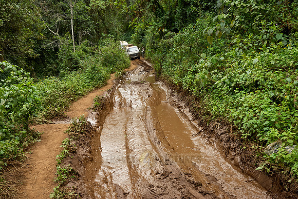 cars in front of a mud pool
