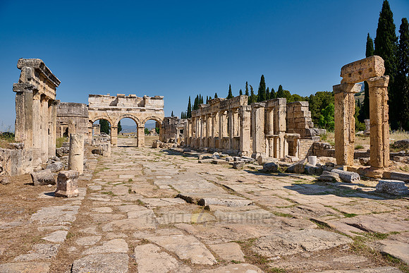 main street with Frontinus Gate or Nothern Gate in Greek Hierapolis