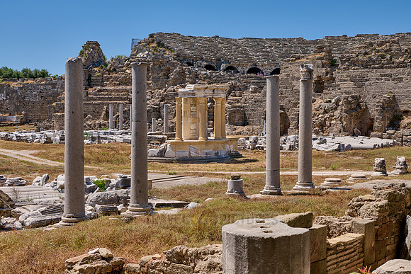 theatre and Tyche temple in ruins of the Roman city of Side