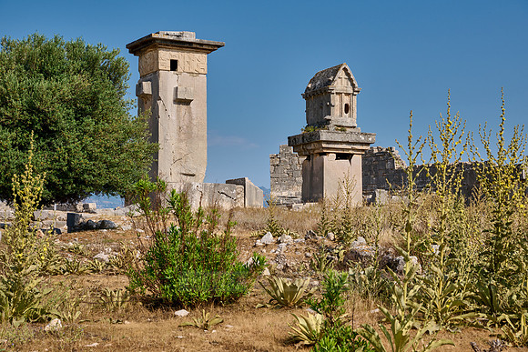 Sarcophagus and Harpy Pillar in ruins of ancient city Xanthos