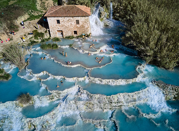 Aerial view of Cascate del Mulino di Saturnia