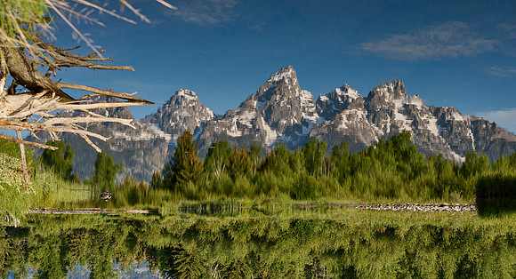 Grand Teton Range with reflection in river at Schwabacher Landing