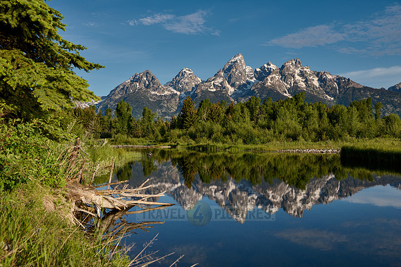Grand Teton Range with reflection in river at Schwabacher Landing