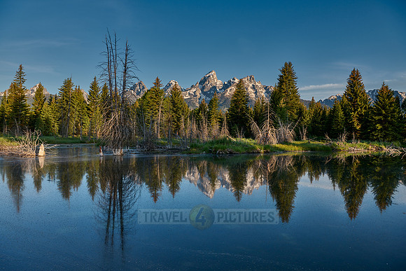 Grand Teton Range with reflection in river at Schwabacher Landing