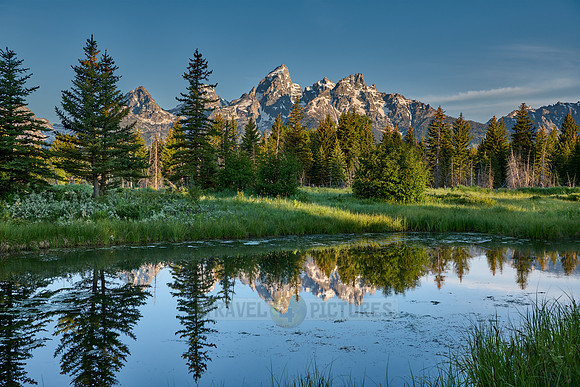 Grand Teton Range with reflection in river at Schwabacher Landing