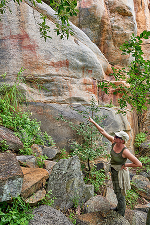 tourist looking on Rock art
