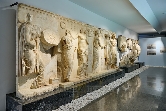 Marble sculptures and statues inside museum of Aphrodisias Ancient City