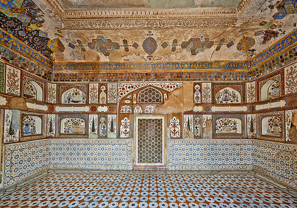 interior shot of brilliant decorated walls and ceiling