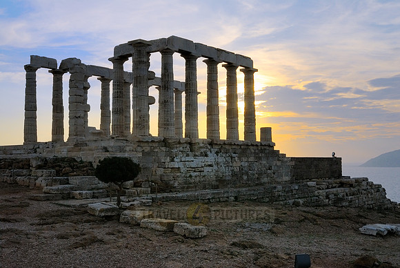 sunset at ruins of Temple of Poseidon