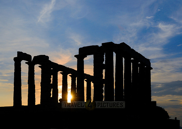 sunset at ruins of Temple of Poseidon