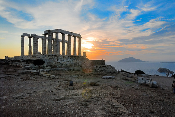 sunset at ruins of Temple of Poseidon