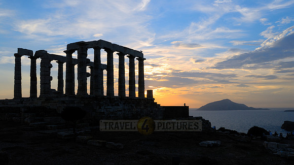 sunset at ruins of Temple of Poseidon