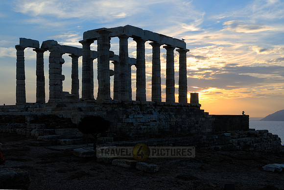 sunset at ruins of Temple of Poseidon