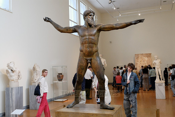 Bronze statue of Zeus throwing lightning